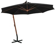 vidaXL Umbrelă suspendată cu stâlp, negru, 3,5x2,9 m, lemn de brad