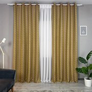 Set două Draperii (Blackout), din Jacquard + Stofă premium (Model texturat), Gata lucrate (Inele galerie), Culoare Galben + Mov, Dimensiuni draperie 160x260 cm (x2), Brand Originalio