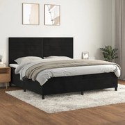 vidaXL Pat box spring cu saltea, negru, 200x200 cm, catifea