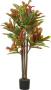 HOMCOM Plantă Artificială Croton cu 139 Frunze Modelabile și Ghiveci Alb din PP și Ciment, Plantă Falsă din PEVA și Lemn, 55x55x120 cm, Multicolor | Aosom Romania