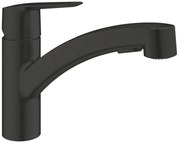 Baterie de bucatarie Grohe Start, 3/7'', pipa medie, pivotanta, dus extractabil, negru mat - 303072431