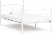 vidaXL Cadru de pat cu bază din șipci, alb, 90 x 200 cm, metal