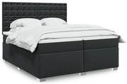 vidaXL Pat box spring cu saltea, negru, 200x200 cm, piele ecologică