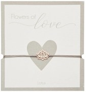 Bratara ajustabila material textil si charm din otel inoxidabil, placat cu aur roz - Lotus