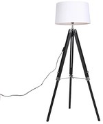 Lampă de podea cu trepied negru cu abajur 45cm din in alb