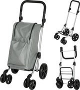 HOMCOM Cărucior de Cumpărături Pliabil din Aluminiu cu Roți, Geantă de 46L, Compartiment Frigorific, Mâner Reglabil, Gri | Aosom Romania
