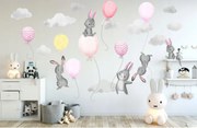 Autocolant roz frumos pentru fete Flying Bunnies 60 x 120 cm