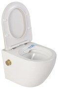 Vas wc suspendat cu functie bideu, Rotund, rimless si baterie auriu mat Foglia Oslo Baterie auriu mat