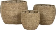 Set 3 suporturi pentru ghivece din fibră naturală și metal, pentru interior și exterior, finisaj natural, „Andaman”