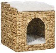 PawHut Cusătură pentru pisici 2 nivele cu 2 perne, 37,5 x 37,5 x 41,5 cm, maro crem | Aosom Romania