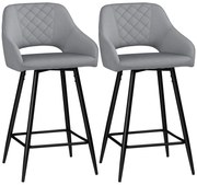 HOMCOM Set de 2 scaune de bar inalte efect de catifea si otel negru cu suport pentru picioare, accesorii pentru brate inaltime 67 cm gri | Aosom Romania