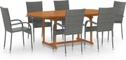 vidaXL Set mobilier de grădină, 7 piese, gri, poliratan
