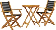 vidaXL Set mobilier bistro, 3 piese, negru, polipropilenă lemn masiv