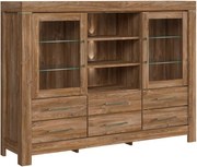 Vitrina GENT, stejar stirling, PAL/sticla, cu iluminare LED, 166x42x12