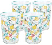 Set 4 pahare Flowers & Fruits 510 ml , albastru