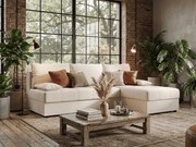 Coltar extensibil de colt VENORIA SLIM, crem, reversibil, 200x143 cm + 2 perne GRATUIT