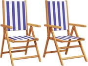 vidaXL Scaune grădină 2 buc., albastru/alb, lemn masiv acacia textil
