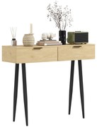 HOMCOM Consolă cu 2 Sertare, cu o finisare din lemn de stejar, Picioare are un dispozitiv anti-răsturnarel, 100x30x80,5 cm, Natural | Aosom Romania