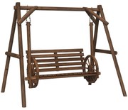 Outsunny Balansoar de grădină 2 locuri din lemn cu brațe Roți Căruțe pentru grădină - dim. 200L x 137l x 167H cm | Aosom Romania