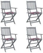 vidaXL Scaune pliabile de exterior cu perne, 4 buc, lemn masiv acacia