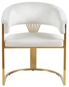 Scaun dining, cadru metalic auriu, tapiterie catifea, Bej