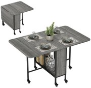 HOMCOM Masă Pliabilă, Rabatabilă pentru 4-6 Persoane cu Raft și 6 Roți, din Lemn și Metal, 130x80x74 cm, Gri | Aosom Romania
