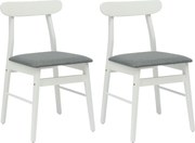 vidaXL Scaun de sufragerie 2 pcs Alb și gri Lemn Solid de Cauciuc