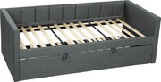 HOMCOM Cadru Pat Simplu 90x190 cm, Canapea cu Al Doilea Pat Extensibil, Tetieră Căptușită, Cotiere, Lamele din Lemn de Plop, pentru Cameră Living Oaspeți, Fără Saltea, Gri Închis | Aosom Romania