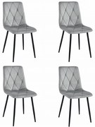 Set 4 Scaune Bucatarie/Dining Fido Catifea Gri Deschis