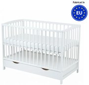 Patut din lemn masiv cu sertar si capac 120x60 cm Kidizi Orella alb,reglabil pe 3 nivele, certificat EN71