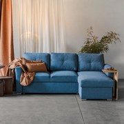 Coltar Extensibil 3 Locuri Cu Spatiu de Depozitare, Albastru, 244x87 156x87 cm - Mustard