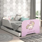 Pat pentru copii 140 x 70 cm cu motiv unicorn roz