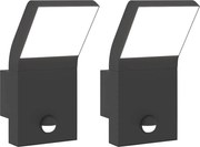 vidaXL Lămpi exterioare de perete cu LED/senzor 2 buc. negru aluminiu