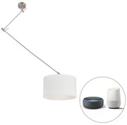 Lampă suspendată inteligentă din oțel cu abajur alb 35 cm inclusiv Wifi A60 - Blitz