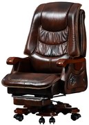 RESIGILAT- Scaun directorial din piele naturala si lemn masiv, Masaj in 9 puncte si Incalzire, rezistent 150 kg, Maro