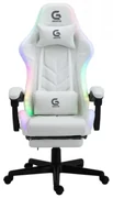 Scaun gaming, boxe Bluetooth, sistem iluminare bandă LED RGB, masaj în perna lombară, suport picioare, Alb