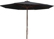 vidaXL Umbrelă de soare de exterior, stâlp din lemn, negru, 350 cm