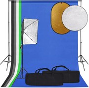 vidaXL Set studio foto cu lampă softbox, fundal și reflector