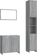 vidaXL Set mobilier de baie, 3 piese, gri sonoma, lemn prelucrat