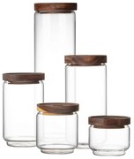 Set 5 recipiente sticla borosilicata cu capace din Lemn, Premium