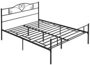 HOMCOM Structura Pat Matrimonial din Otel 160x200cm cu Sipci Integrate, Tetiera si Tablie, Spatiu de Depozitare, Negru | Aosom Romania