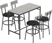 HOMCOM Set cu Masă Înaltă și 4 Scaune de Bar cu Spătar Stil Industrial Gri | Aosom Romania