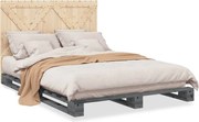 vidaXL Cadru de pat cu tăblie, gri, 140x200 cm, lemn masiv de pin