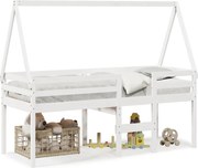 vidaXL Pat înalt cu acoperiș, alb, 90x190 cm, lemn masiv de pin