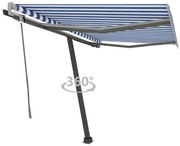 vidaXL Copertină autonomă retractabilă automat albastru&amp;alb 300x250 cm