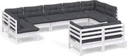 vidaXL Set mobilier de grădină cu perne, 9 piese, alb, lemn masiv pin