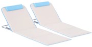 Outsunny Set 2 Șezlonguri de Plajă Pliabile cu Tetieră, Spătar Reglabil și Husă pentru Transport, 134x48x33-43 cm, Bej | Aosom Romania