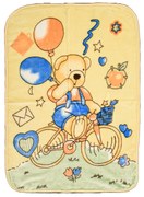 Patura galbena din acril pentru copii, BEAR ON BIKE, 80x110 cm