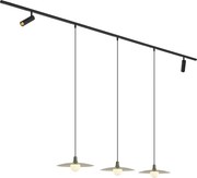 Sistem de iluminat pe șină modern negru cu 2 spoturi și 3 lămpi suspendate verzi monofazate - Slimline Uzzy Panzi