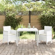 vidaXL Set de masă pentru grădină 3 pcs Alb Ratan Polt